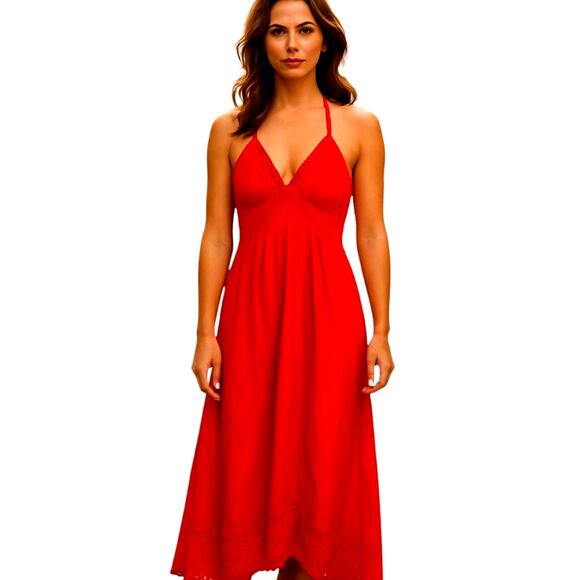 Venus Medium Red Lacy Women's Sleeveless Maxi BOHO Sun Dress Miss Size 8 10 M - Picture 1 of 8